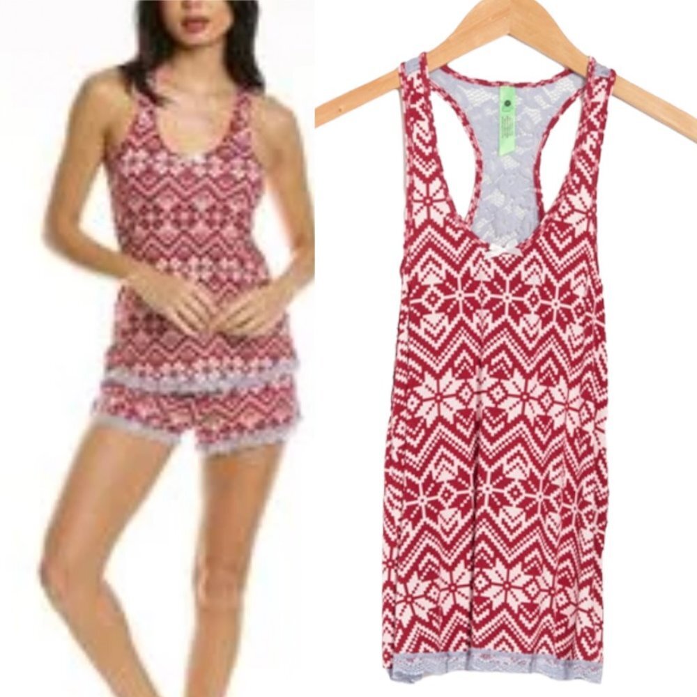 NEW Nordstrom Honeydew Dream Team Pajama Top Size Medium Teaberry Fair Isle PJs